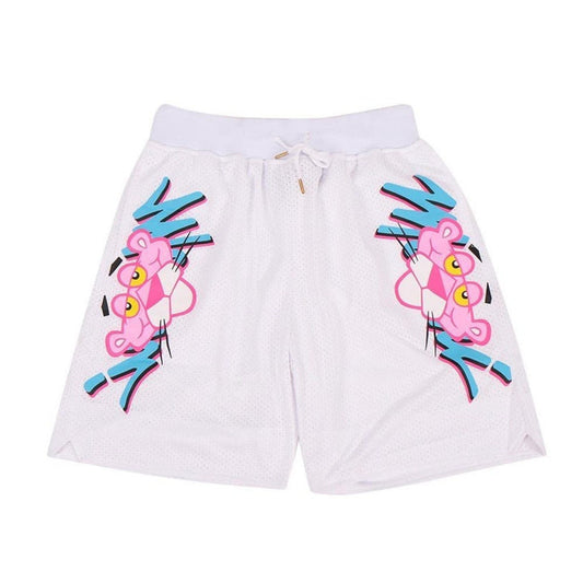 Pink Panther Miami Themed White Basketball Shorts Unisex